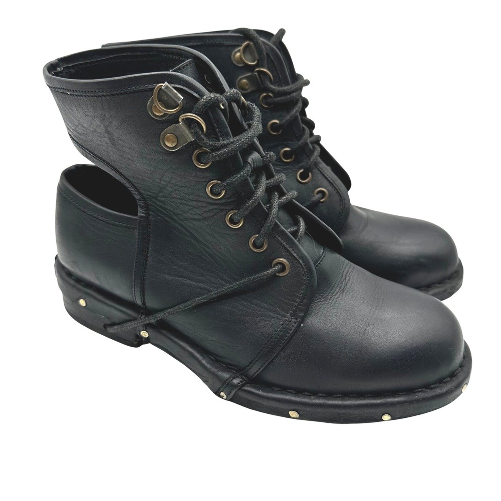 Rare Jeffrey Campbell Rosie Black Leather Cutout Studded Lace Up Combat Boots 7